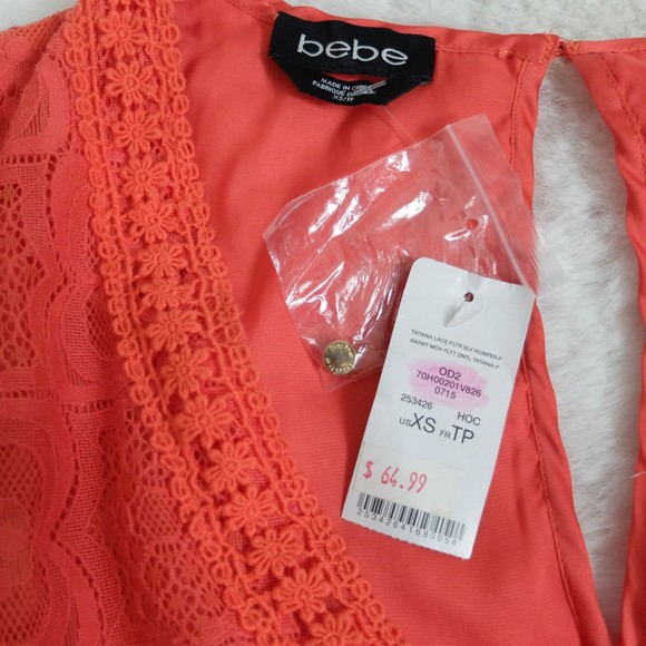Bebe Tatiana Orange Lace Flutter Sleeves Romper NWT Size XS - Picture 9 of 13